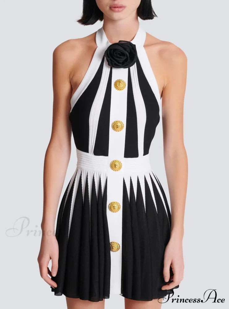 Golden Buttons Patchwork Party Dress