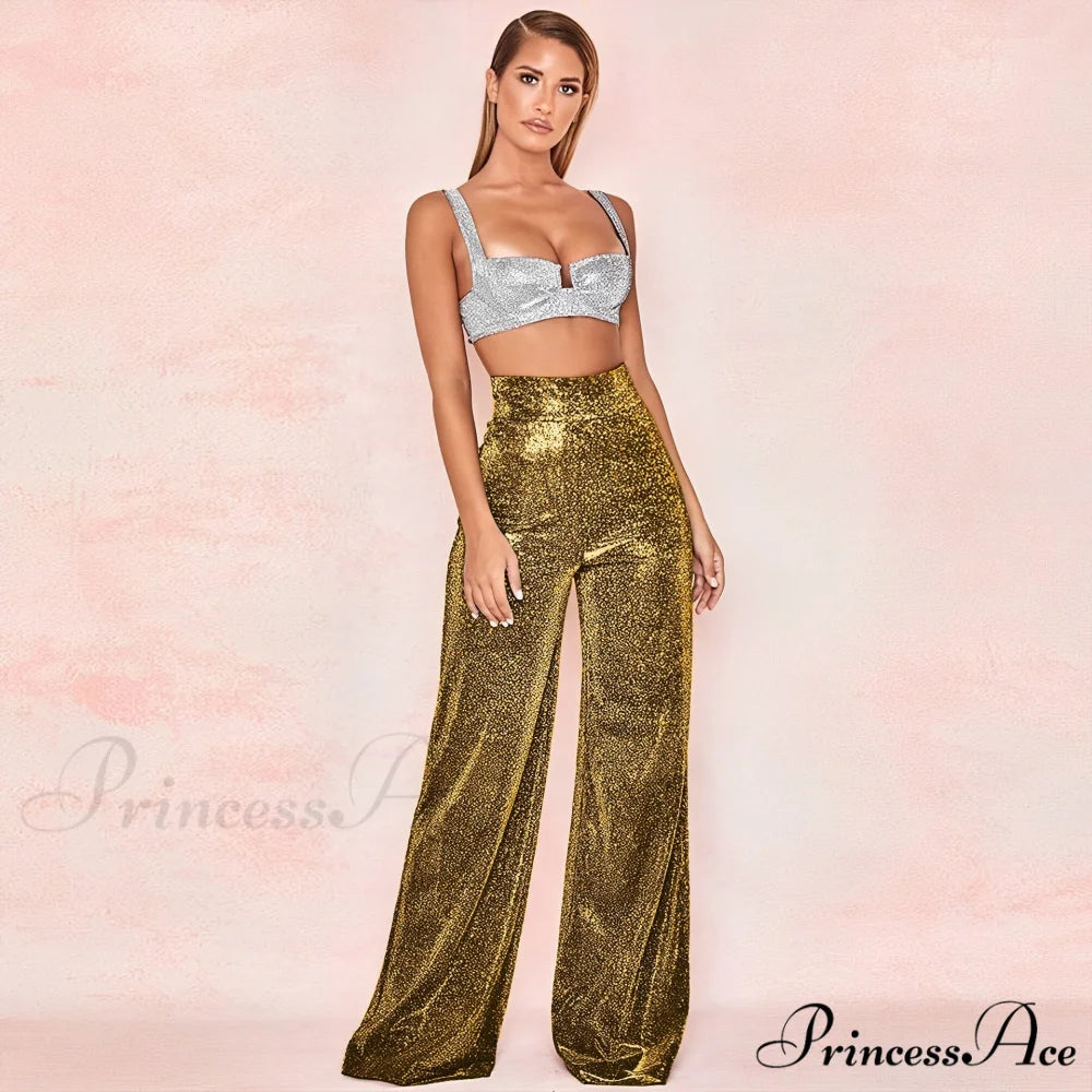 Golden High Waisted Glitter Party Pants Gold / S