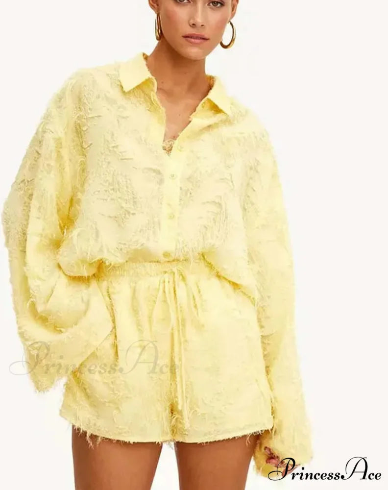 Golden Plume Cinch Shorts Workplace Two Piece Set Yellow / S officetwopieceset-250223