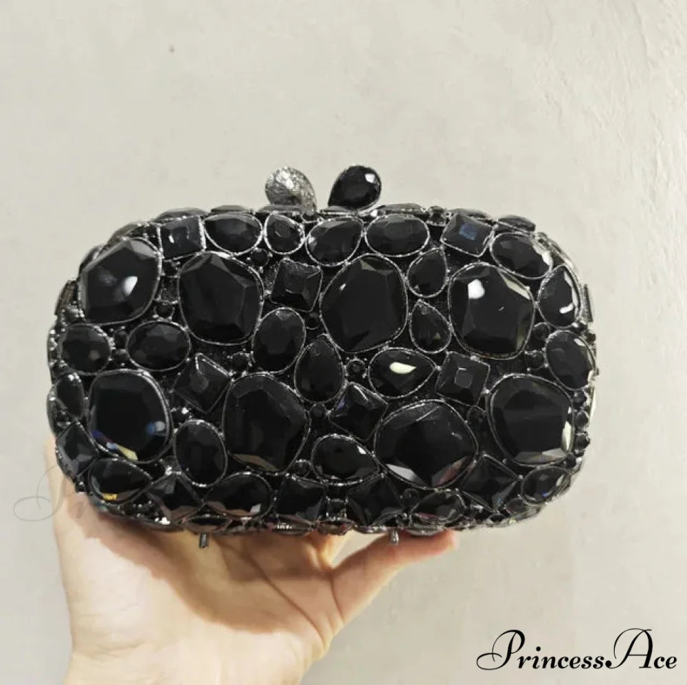 Golden/Silvery Crystal Evening Clutch Wristlet Black wristlet-250126