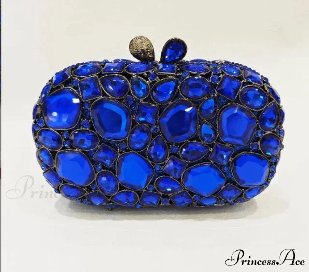 Golden/Silvery Crystal Evening Clutch Wristlet Blue wristlet-250126