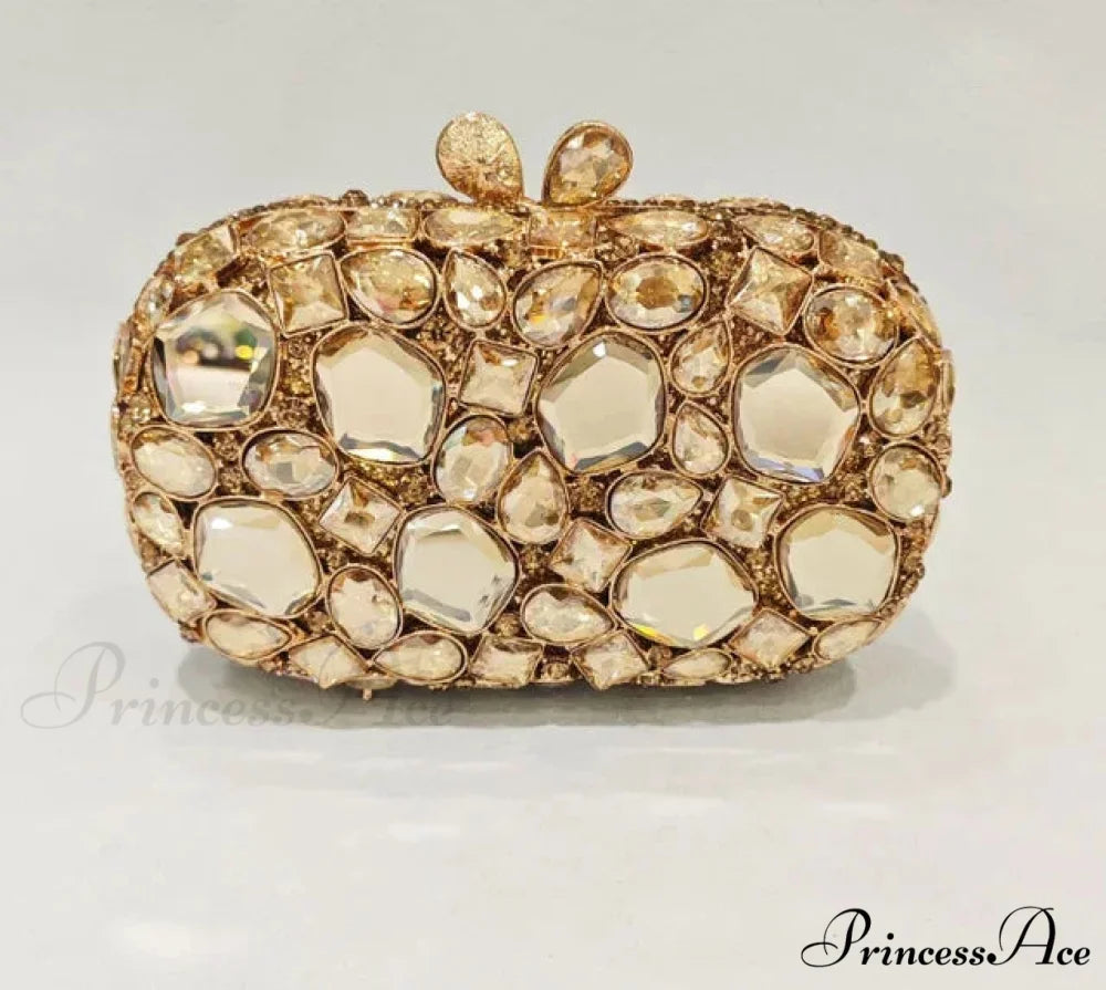 Golden/Silvery Crystal Evening Clutch Wristlet champagne wristlet-250126
