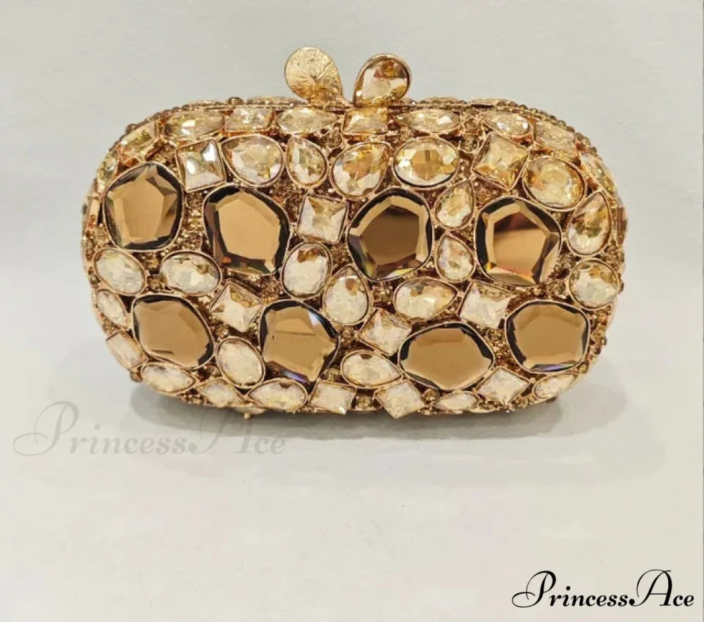 Golden/Silvery Crystal Evening Clutch Wristlet coffee wristlet-250126