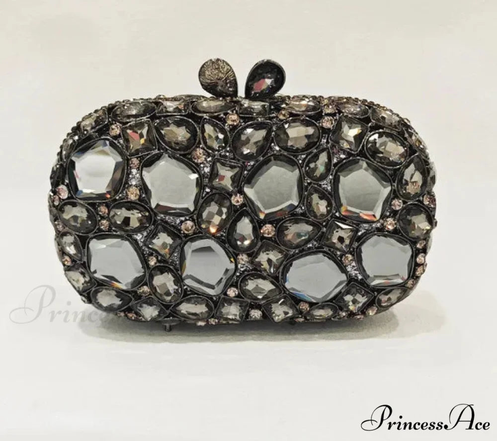 Golden/Silvery Crystal Evening Clutch Wristlet gray wristlet-250126