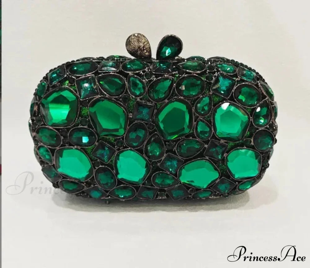 Golden/Silvery Crystal Evening Clutch Wristlet Green wristlet-250126