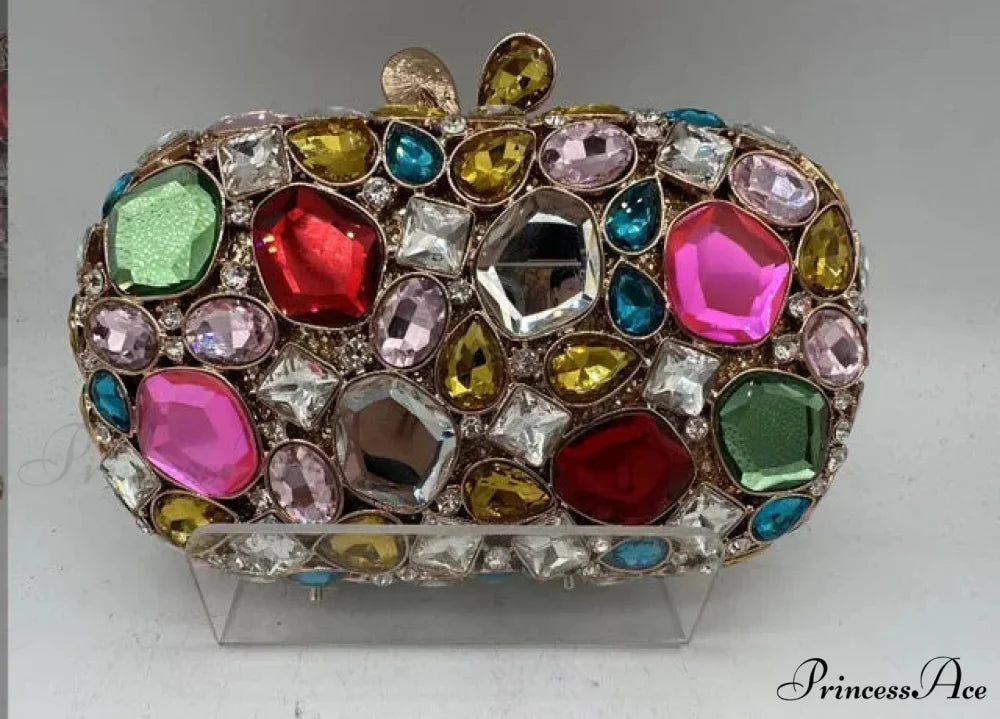 Golden/Silvery Crystal Evening Clutch Wristlet multi wristlet-250126