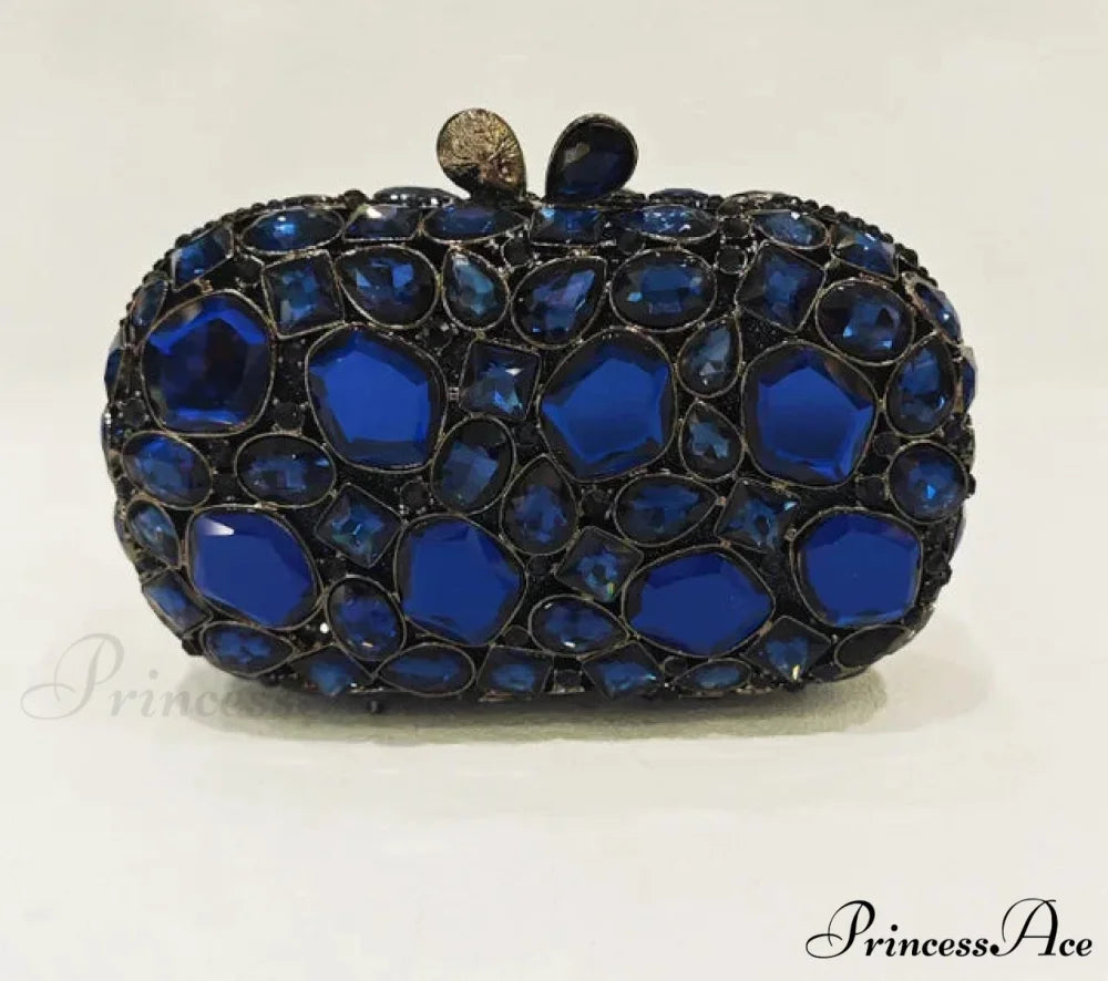 Golden/Silvery Crystal Evening Clutch Wristlet Navy blue wristlet-250126