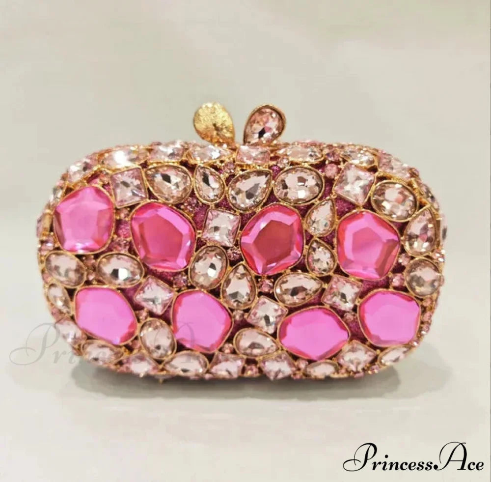 Golden/Silvery Crystal Evening Clutch Wristlet pink 1 wristlet-250126