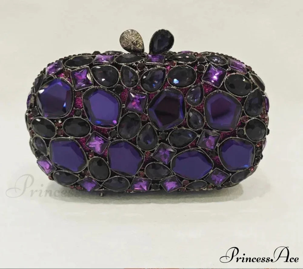 Golden/Silvery Crystal Evening Clutch Wristlet Purple wristlet-250126