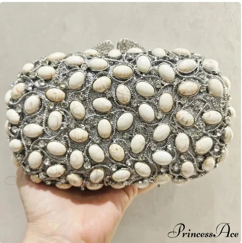 Golden/Silvery Crystal Evening Clutch Wristlet silver shell wristlet-250126