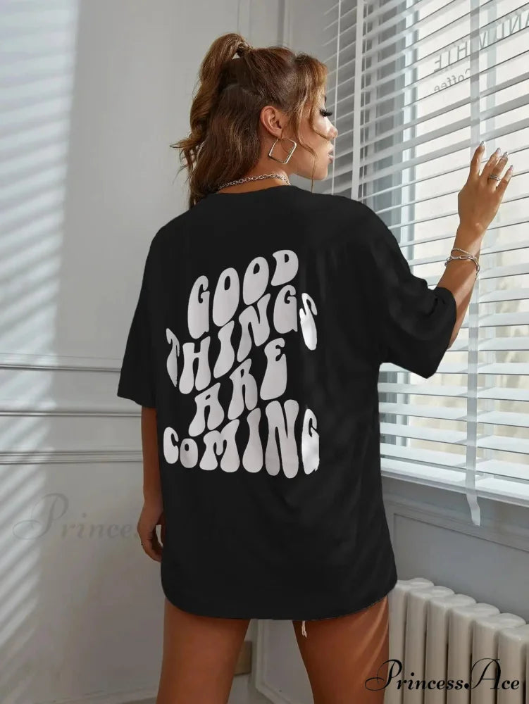 Good Thing Are Charming Coming Printed T-Shirts Black / XXL