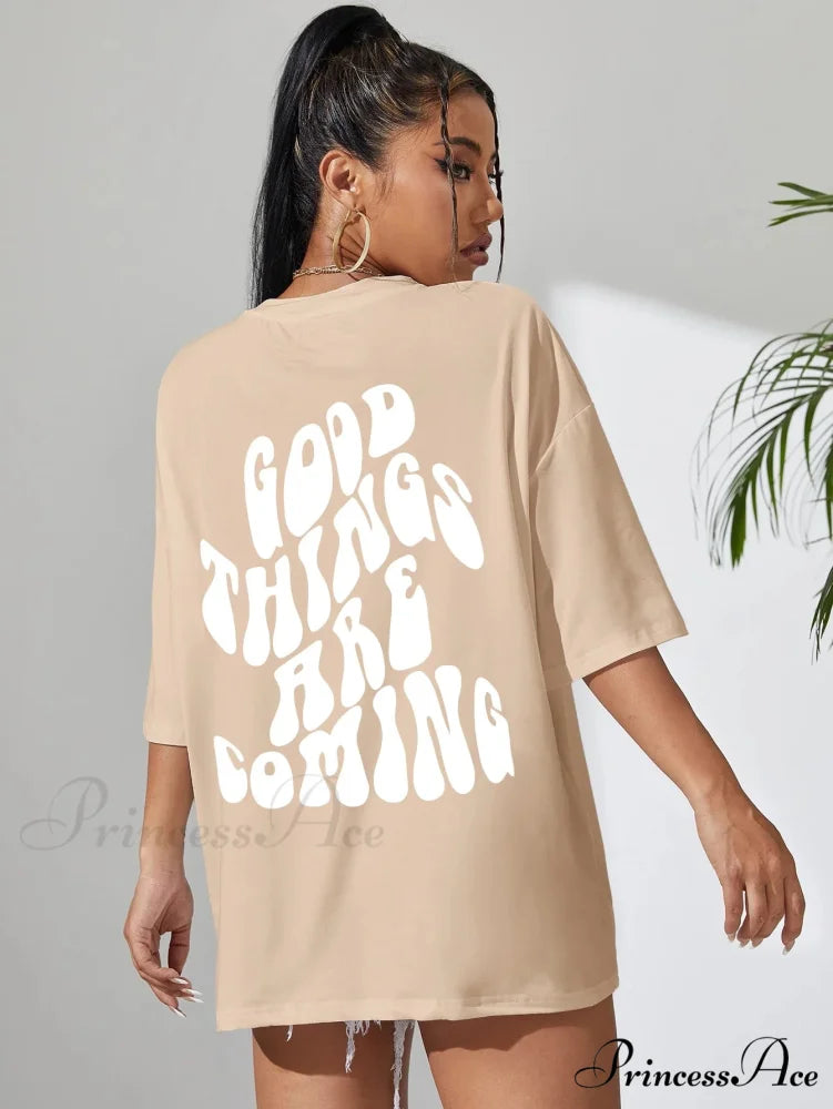 Good Thing Are Charming Coming Printed T-Shirts khaki 1 / XXL