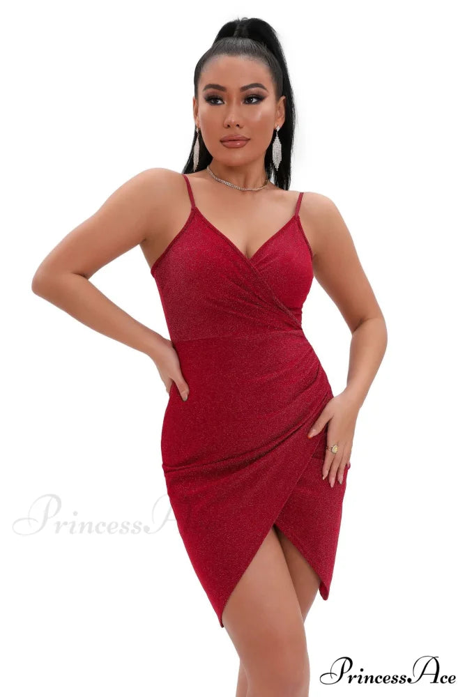 Gorgeous In Glitter Charming Sleeveless Mini Dress RED / S