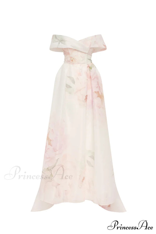 Gorgeous Pink Peony Off-The-Shoulder Graceful Maxi Dress Garden Of Eden XXS / Peony