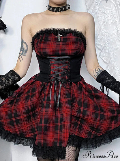 Gothic Contrast Straples Tube Top Bodycon Dress