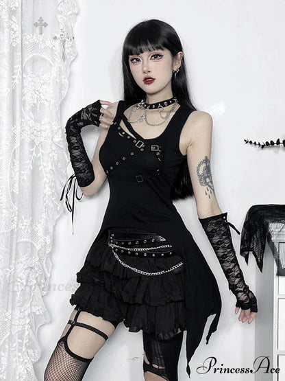 Gothic Irregular Harajuku Y2K Sleeveless Crop Top Black / XS