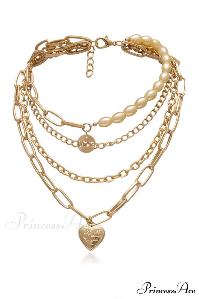 Gothic Layered Baroque Charming Pearl Chunky Chain Necklace Gold