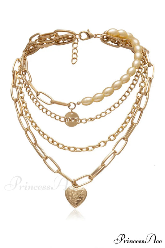 Gothic Layered Baroque Charming Pearl Chunky Chain Necklace Gold