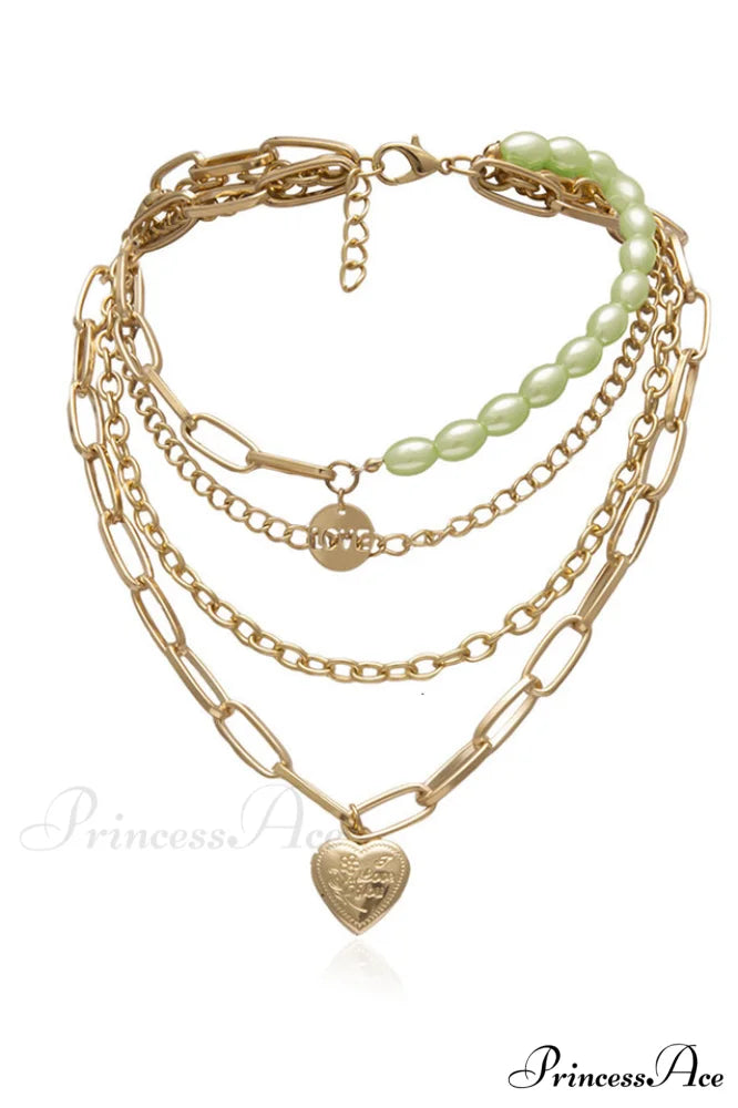 Gothic Layered Baroque Charming Pearl Chunky Chain Necklace Green