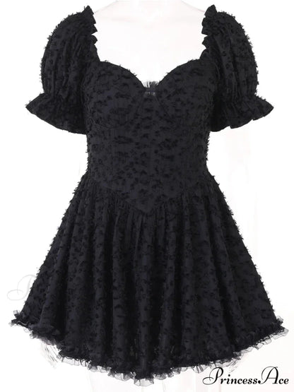 Gothic Lolita Women’s Vintage High Waist Black Ball Gown Goth Puff Sleeve V-neck Dress