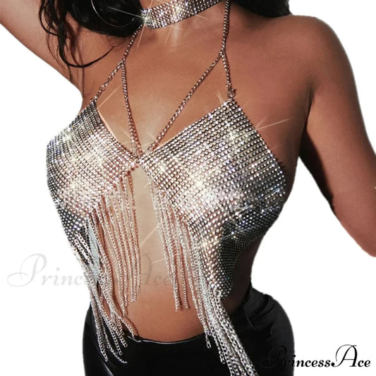 Gothic Party Club Corset Rhinestones Crop Top