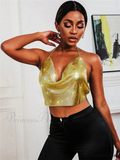 Gothic Party Club Corset Rhinestones Crop Top golden / S