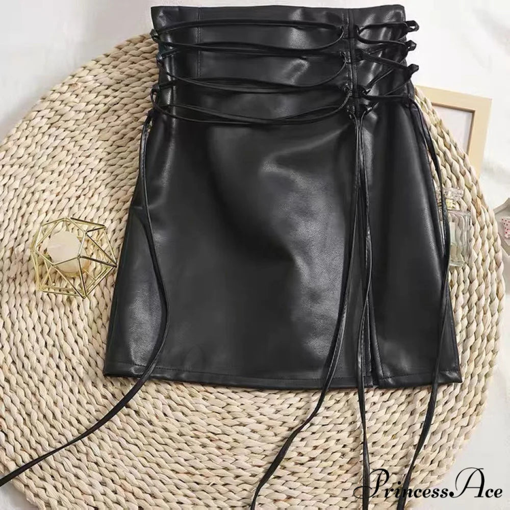 Gothic Pencil Mini Leather Skirt Black / XS