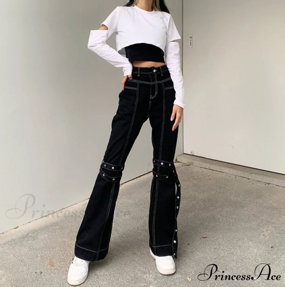 Gothic Punk Hip Hop Harajuku Baggy Cargo Pants Black 3 / S