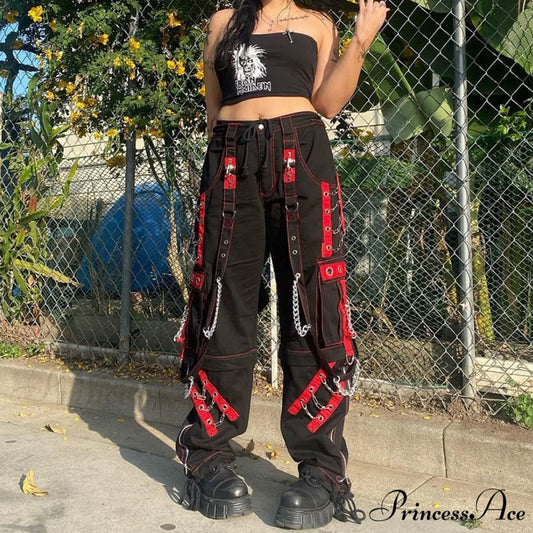 Gothic Punk Hip Hop Harajuku Baggy Cargo Pants Black 5 / S
