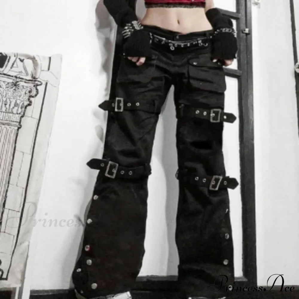 Gothic Punk Hip Hop Harajuku Baggy Cargo Pants Black 7 / S
