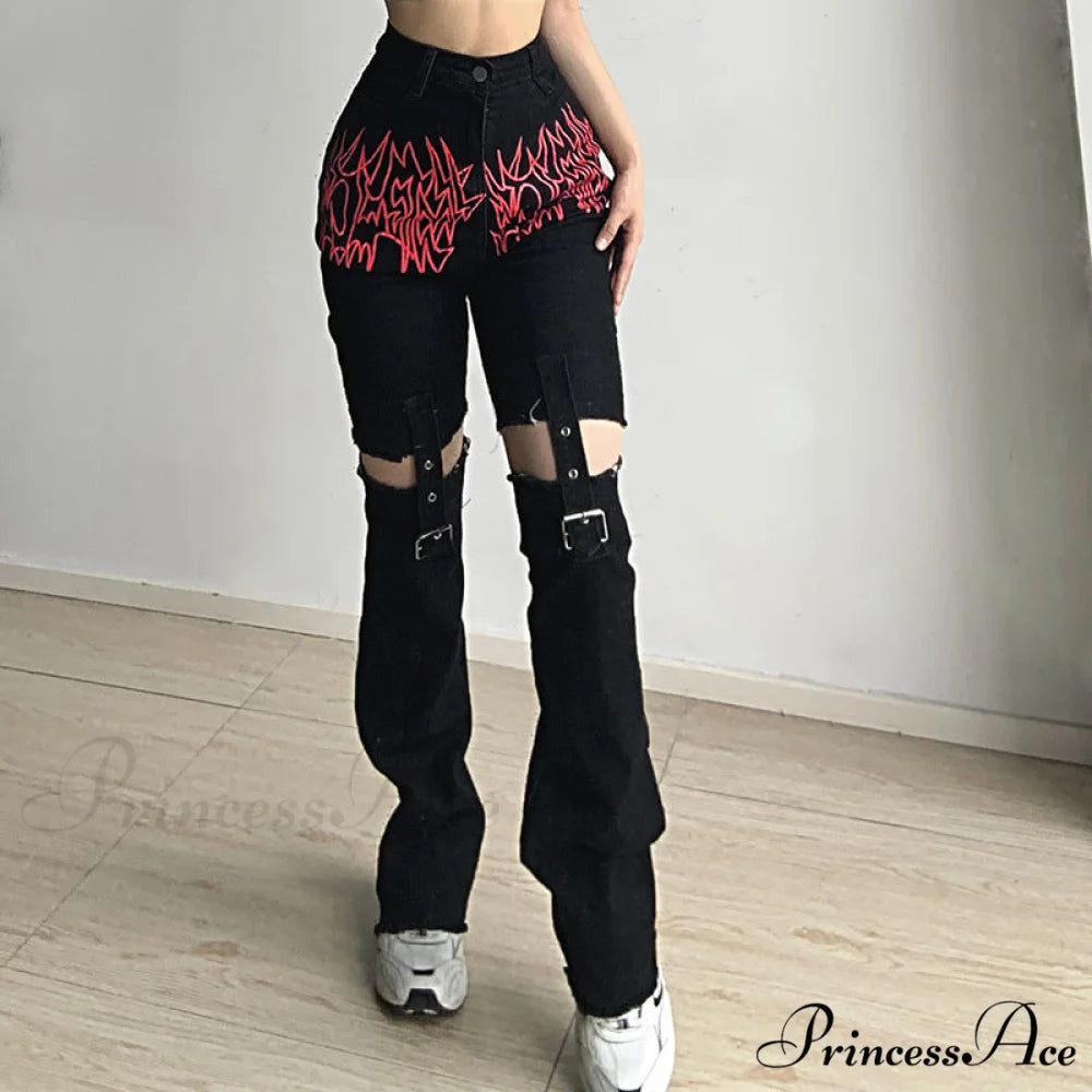 Gothic Punk Hip Hop Harajuku Baggy Cargo Pants Black 9 / S