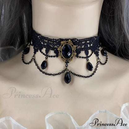 Gothic Retro Black Lace Tassel Collar Choker Necklace