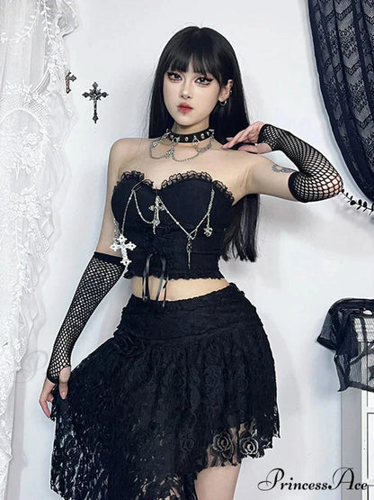 Gothic Sexy Harajuku Strapless E Girl Grunge Crop Top Black / S