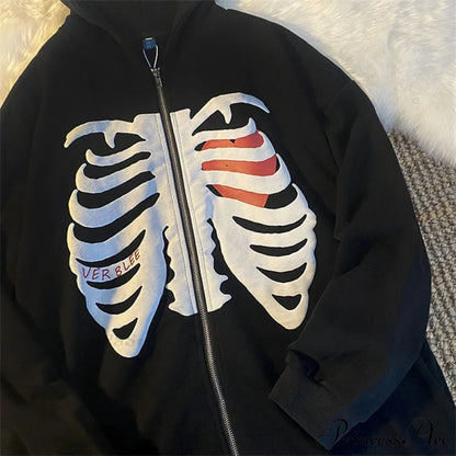 Gothic Skeleton Print Hoodies BLACK / M Sweatshirts & Hoodies-L