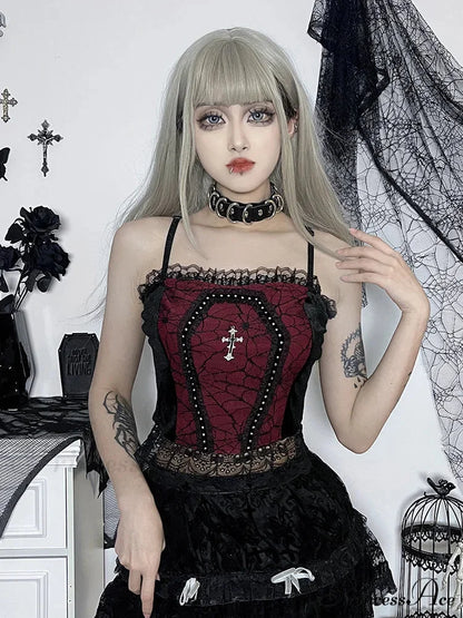Gothic Spider Web Lace Harajuku Camisole Crop Top Black / S