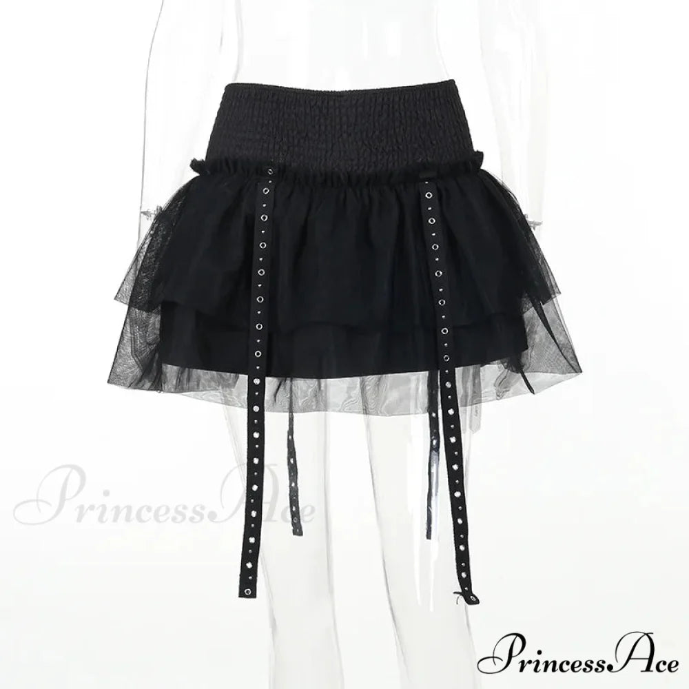 Gothic SteamPuffy Tutu Women’s Retro Classic High Waist Tulle Multi Layered for Cosplay Party Dress Skirt Black / S