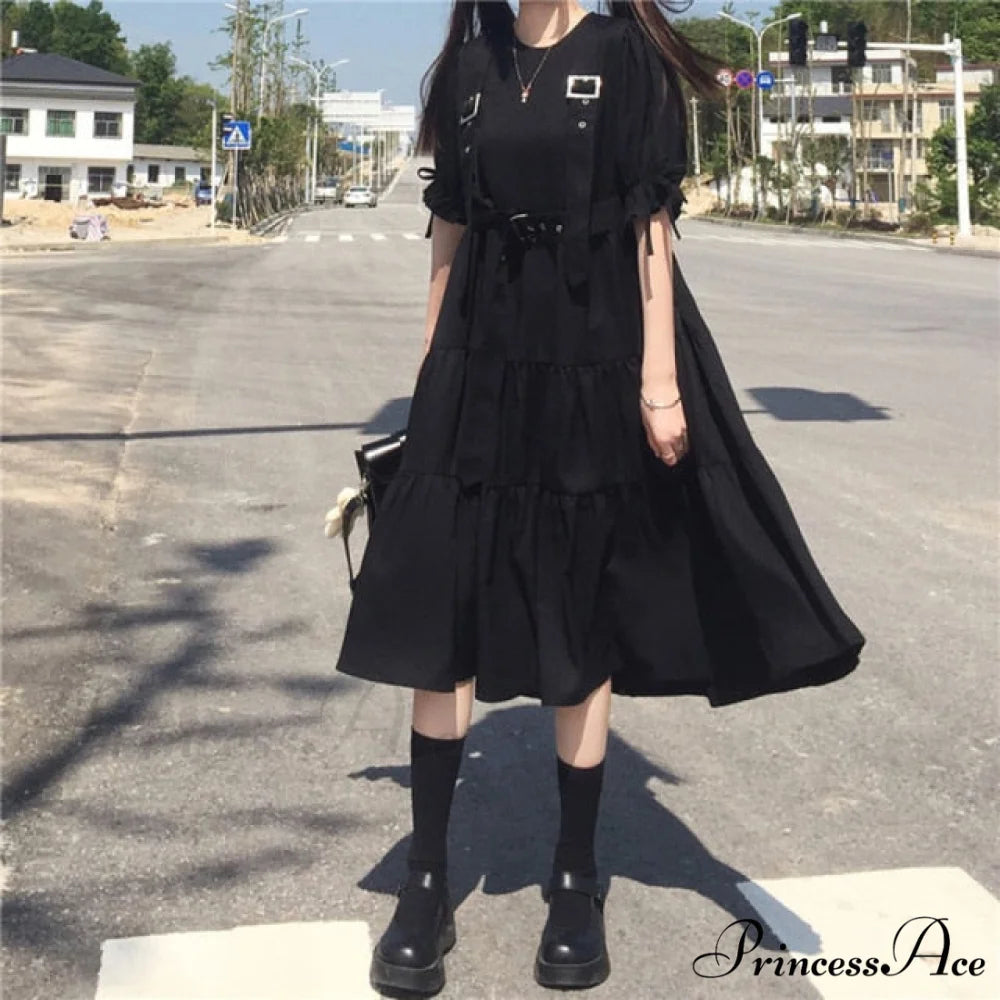 Gothic Style Suspenders Bandage Dress short sleeve / S