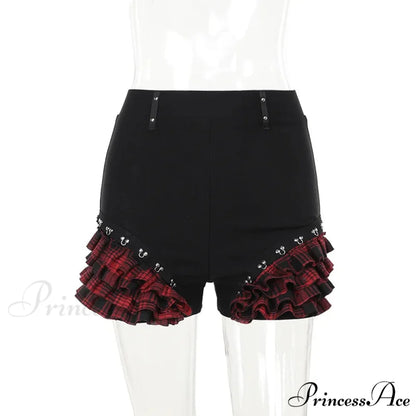 Gothic Summer 2024 New Arrival Landmine Series Plaid Patchwork Shorts Spicy Girl Halter Waist-Cinch Y2K Vest Skirt Blue