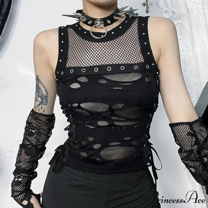 Gothic Trendy Sexy Fishnet Backless Steampunk Rave Party Crop Top