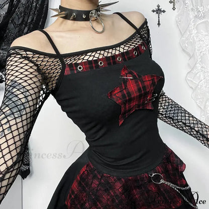 Gothic Vintage Punk Grunge Hip Hop Spaghetti Strap Star Ribbed Sleeveless Crop Top