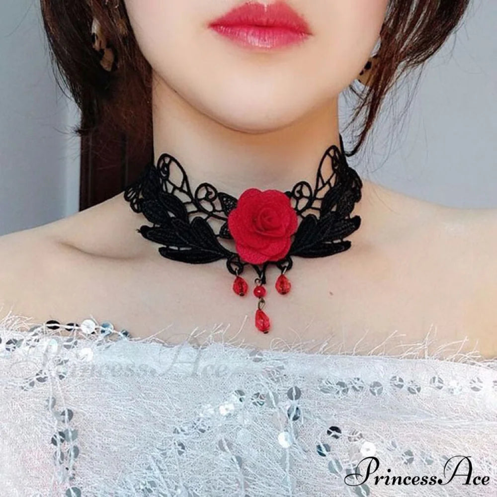 Gothic Vintage Rose Choker Pearl Necklace