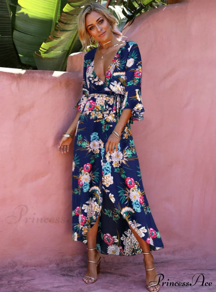 Gown Flowered for Neck Design Full-Length Vintage Warm-Season V Women M / Green