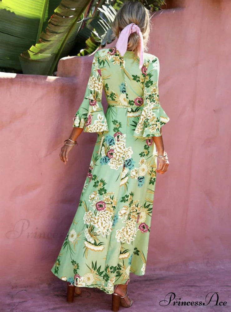 Gown Flowered for Neck Design Full-Length Vintage Warm-Season V Women S / Red