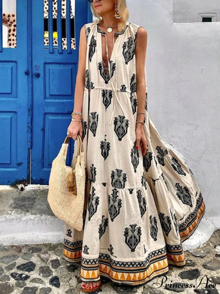 Gown for Design Full-Length Sleeveless Bohemian Women Cracker khaki / S