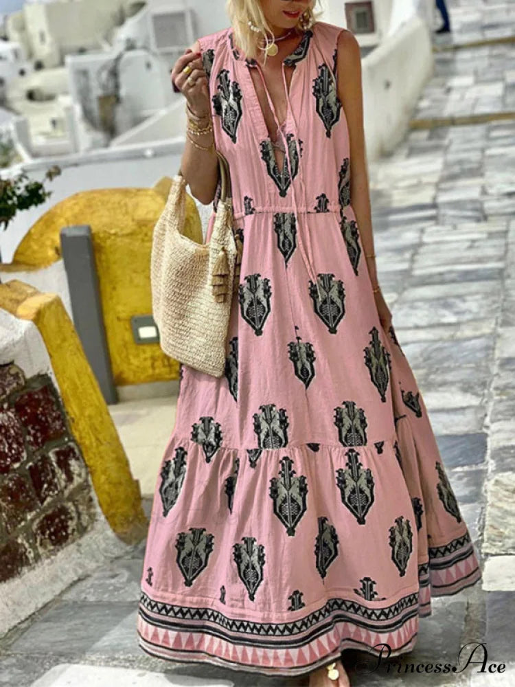 Gown for Design Full-Length Sleeveless Bohemian Women Pink / S
