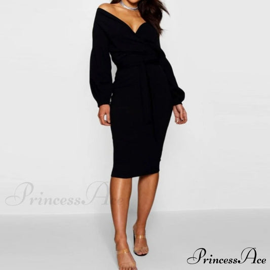Gown with Bodycon and Spring Deep V Neck Lantern Sleeves Sashes 3 / S