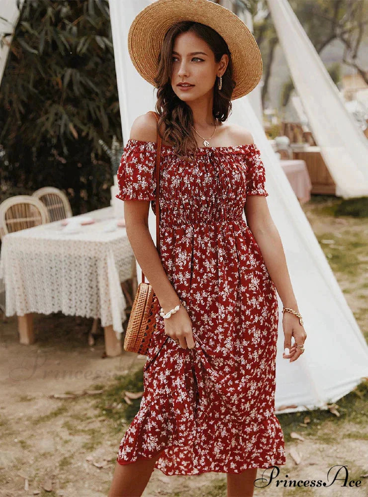 Gown with Brief Bohemian Arm Print M / burgundy