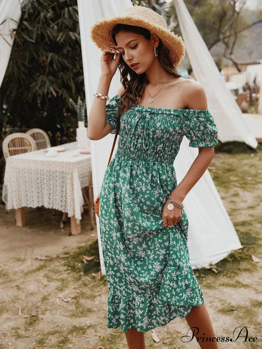 Gown with Brief Bohemian Arm Print S / green