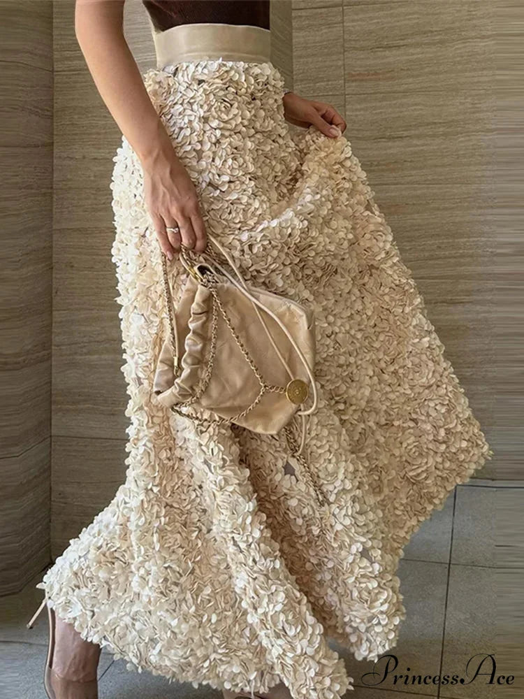 Graceful 3D Blossom Solid A-Line Stretchable High Waist Skirt skirt-250126