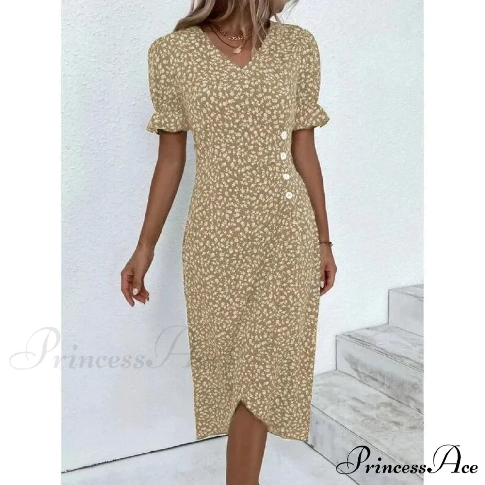 Graceful Flower Midi Puff Sleeve Gathered Waist Flower Dress oldfloraldress-250126